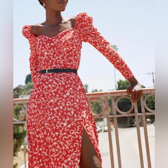 & Other Stories Puff Sleeve Floral Midi Dress Size 12 - Picture 3 of 16